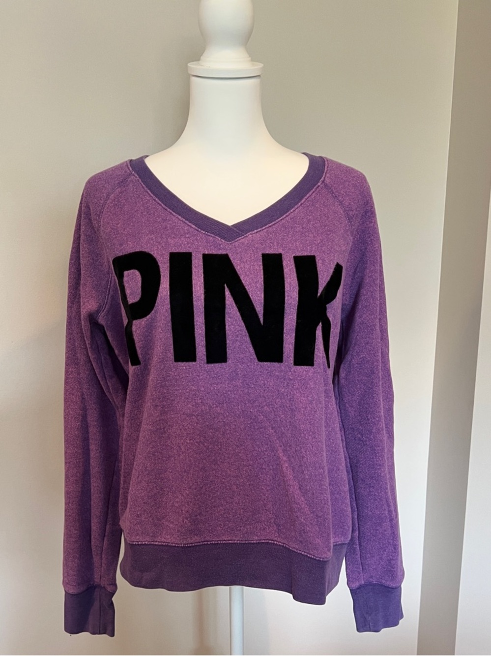Victoria's Secret PINK Lavender Terry Pullover with Black Logo Trim